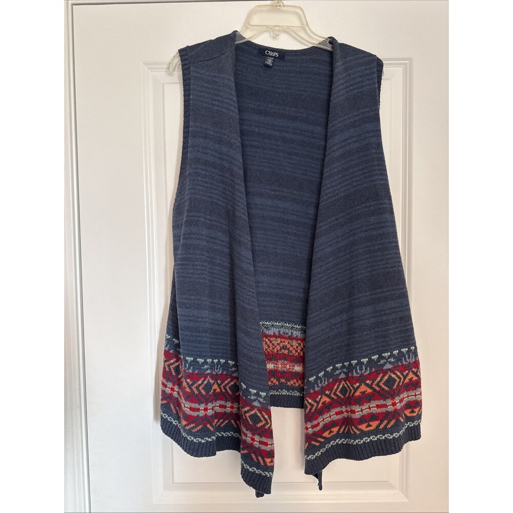 Chaps XL Knit Southwestern Long Sweater Vest Aztec Print Boho Hippy Prairie